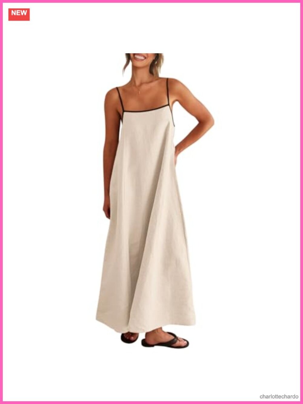 Linen Maxi Dress Spaghetti Strap Back Tie Side Pockets Boho Casual